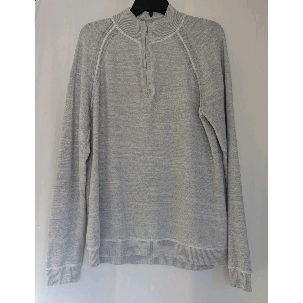 Tommy Bahama Men's Sz L ? Mock Neck Pullover  1/2 Zip Gray Cotton/Linen